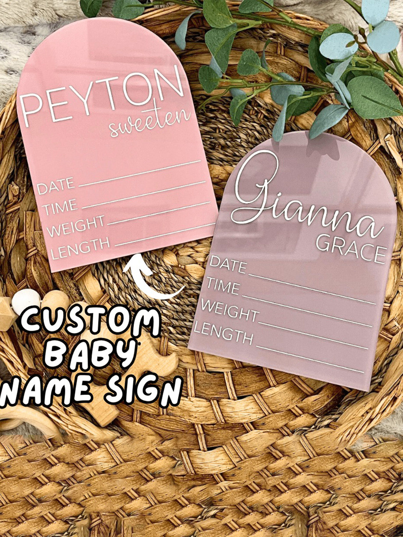 Pink Acrylic Baby Birth Stat Sign