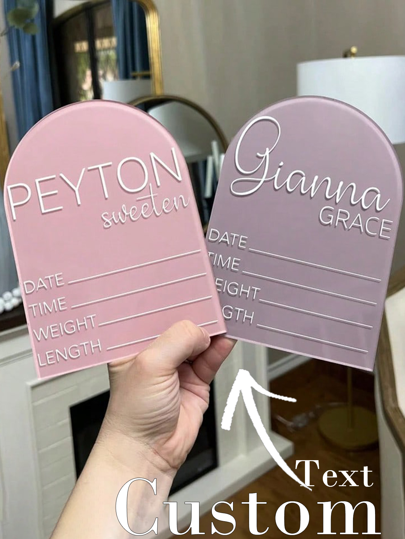 Pink Acrylic Baby Birth Stat Sign