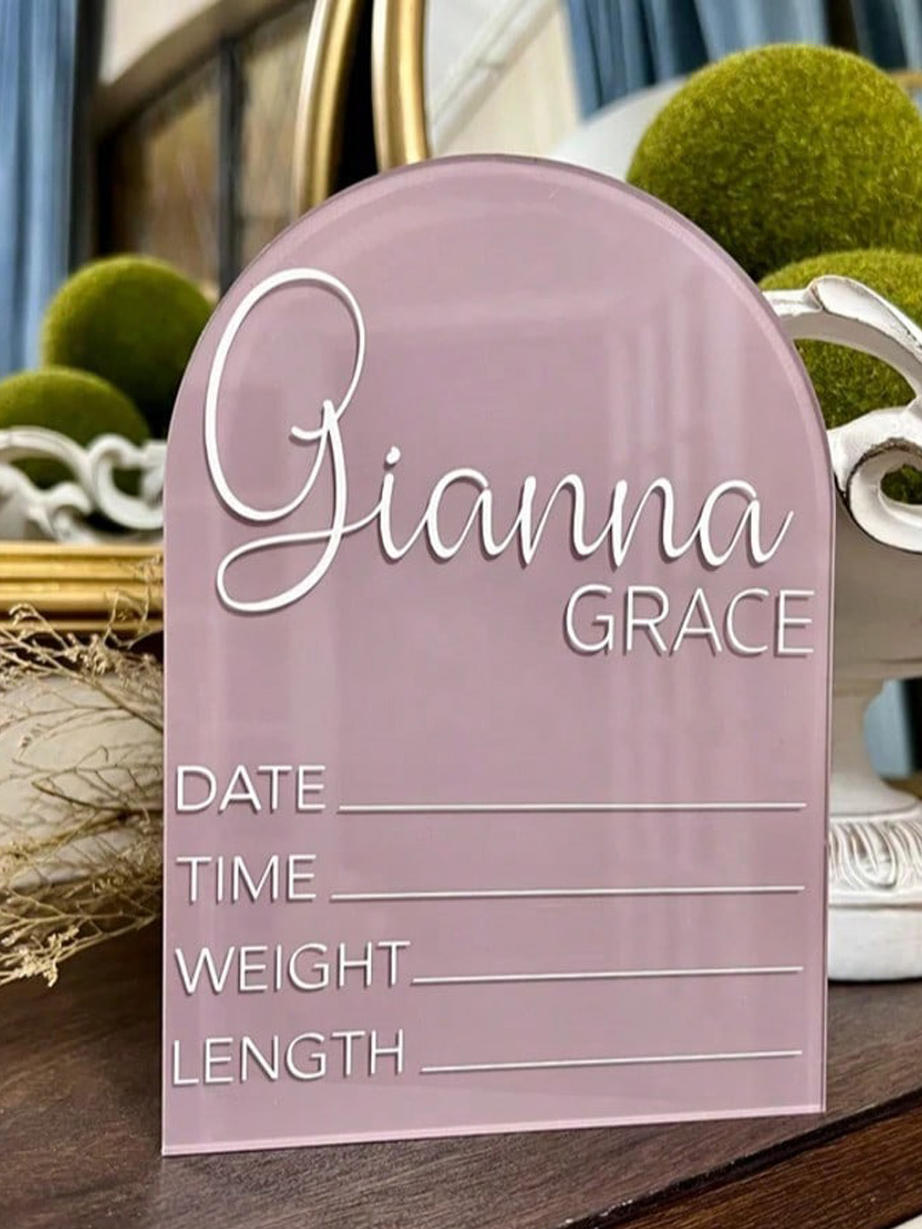 Pink Acrylic Baby Birth Stat Sign