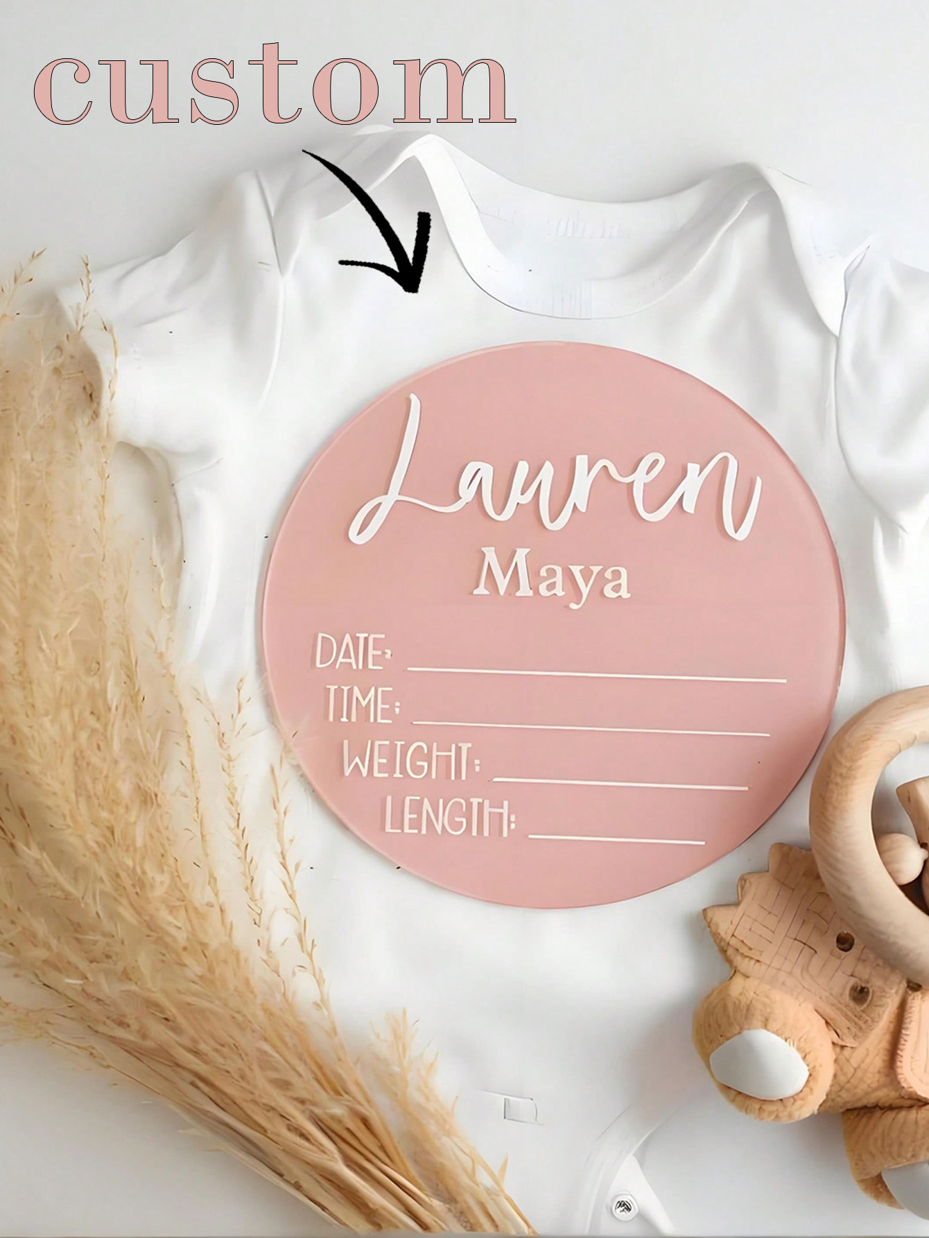 Pink Acrylic Baby Birth Stat Sign