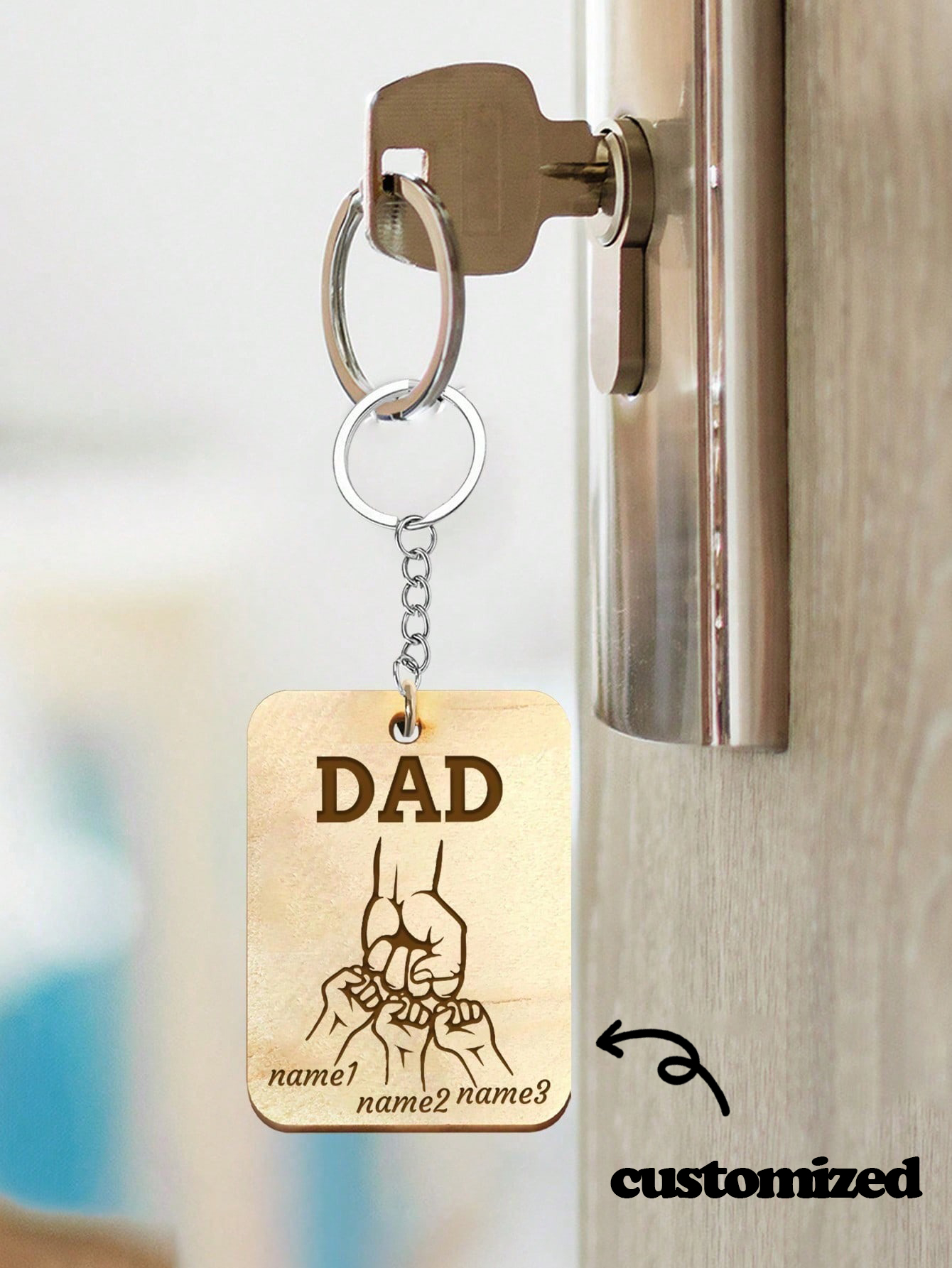 Wooden Keychain - Customizable New Dad Gift.