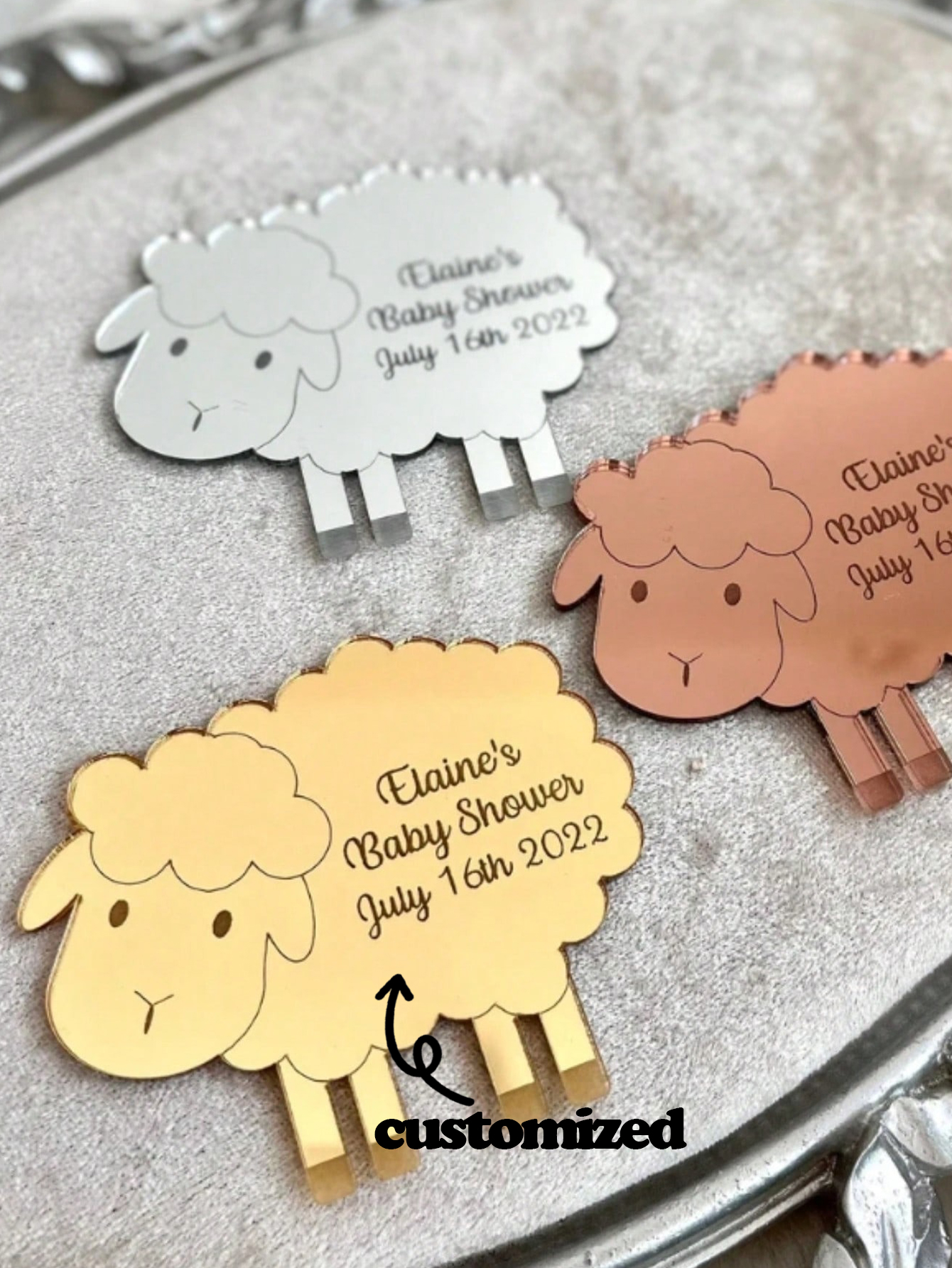 Acrylic Custom Mirrored Labels Sheep Decoration