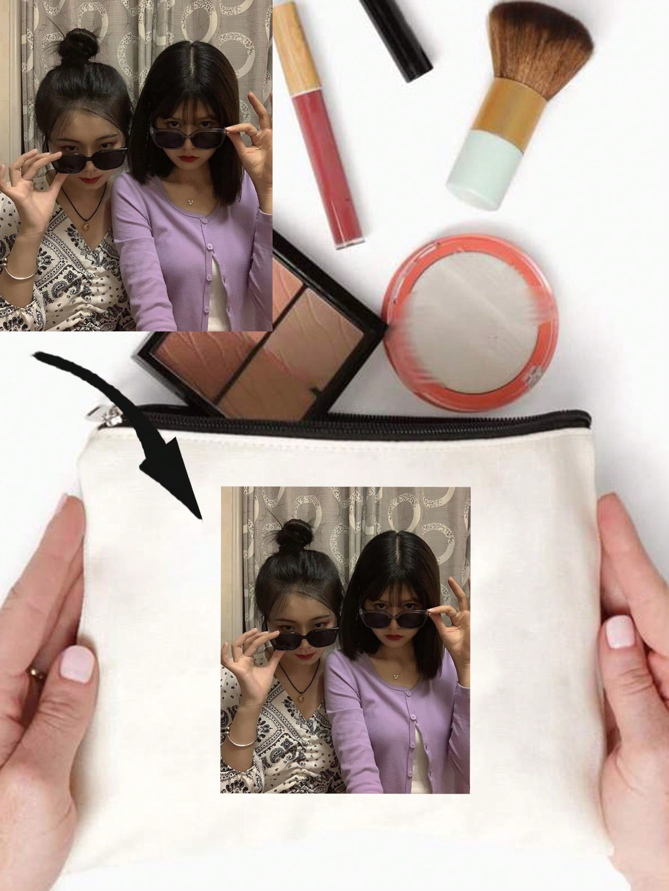 Picture printing, custom clutch storage bag, unique design portable multifunctional women