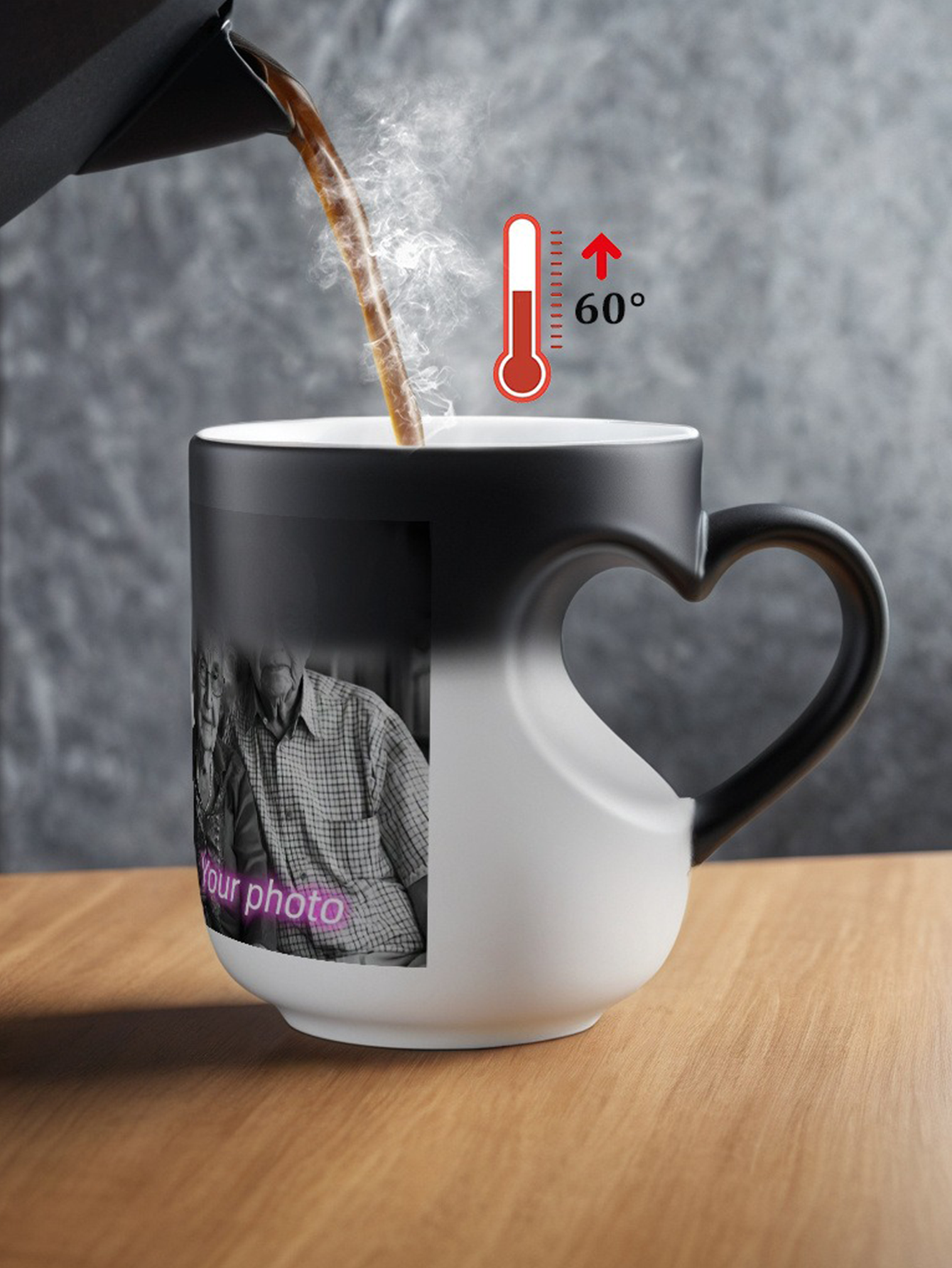 Custom Photo Magic Heart-Handle Mug