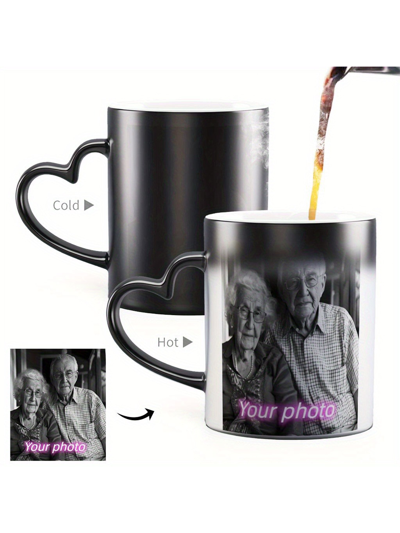 Custom Photo Magic Heart-Handle Mug