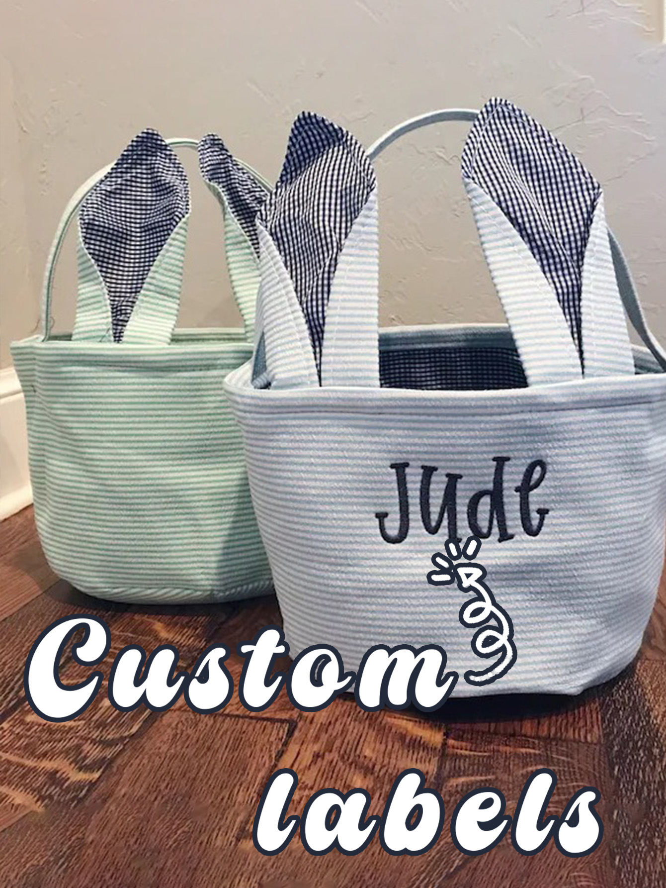 Custom Bunny Ear Easter Basket – Personalized Gift for Kids