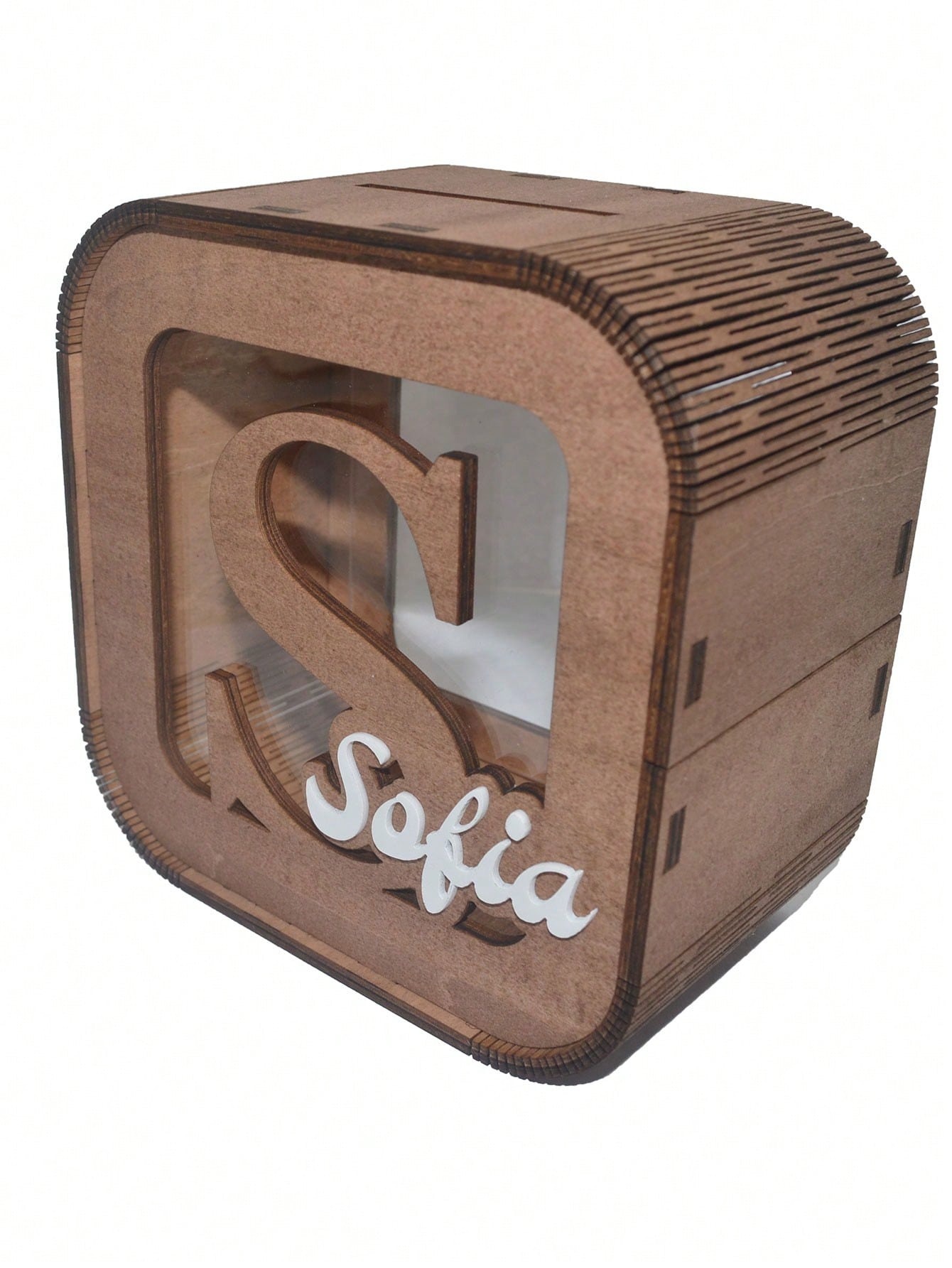 Personal Cute Transparent Wooden Letter Bank
