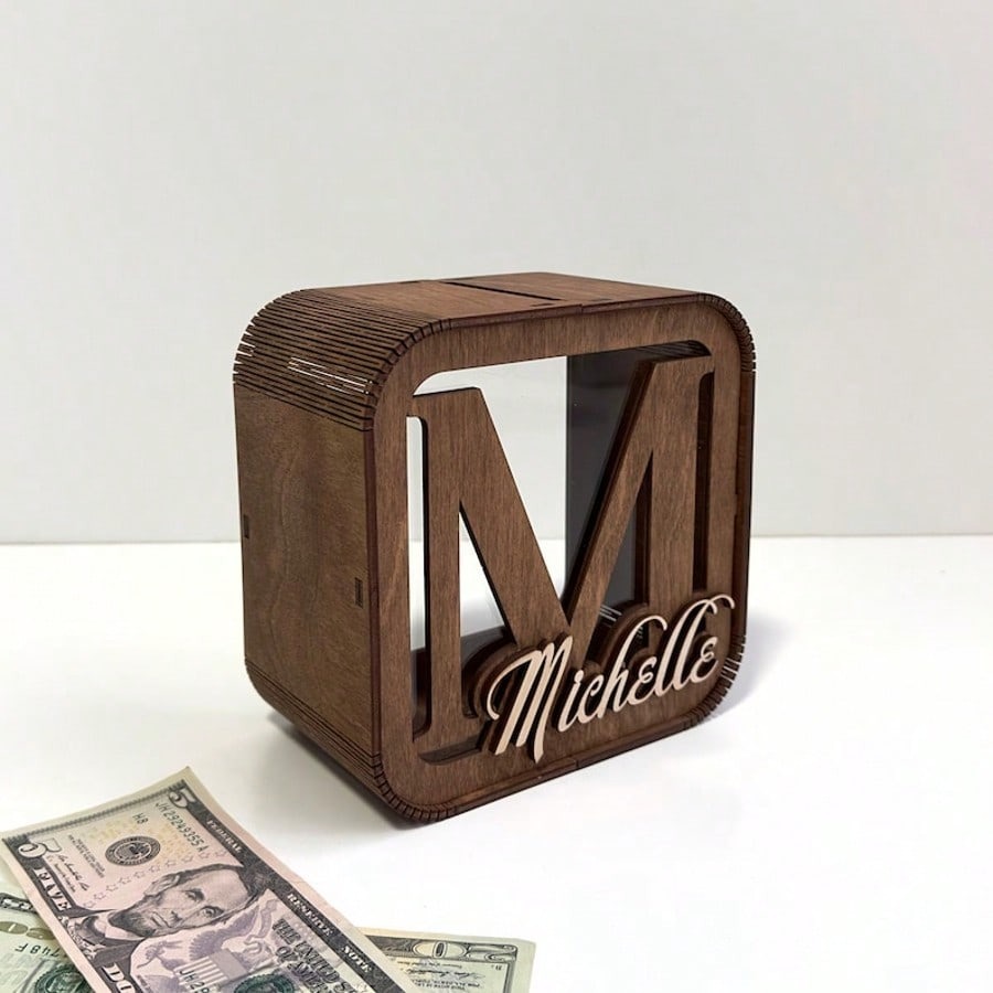 Personal Cute Transparent Wooden Letter Bank