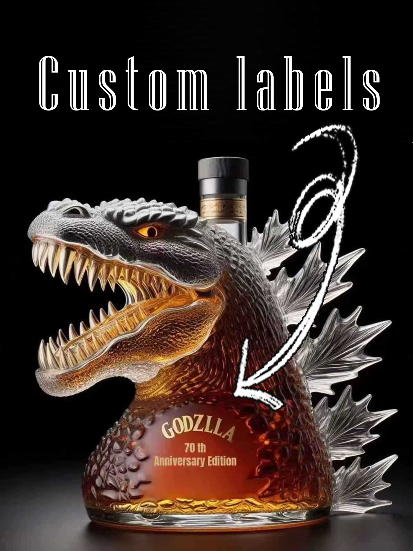 Customizable Name Godzilla Whiskey Bottle