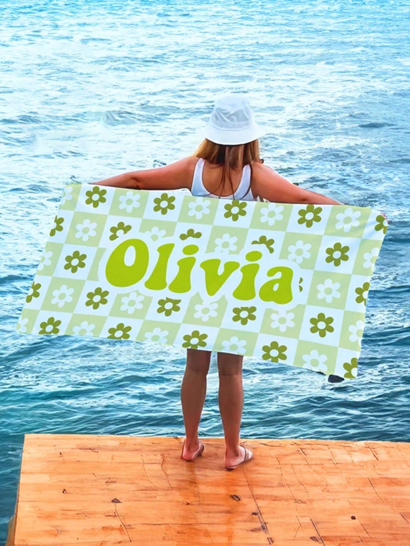 Customized Green Vintage Beach Towel