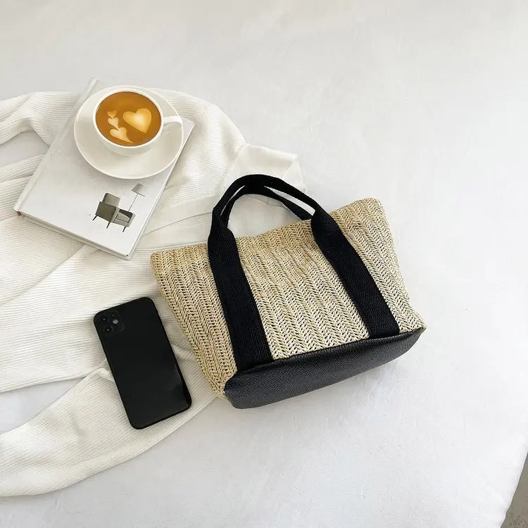 Large capacity woven bag, single shoulder diagonal cross grass woven bag