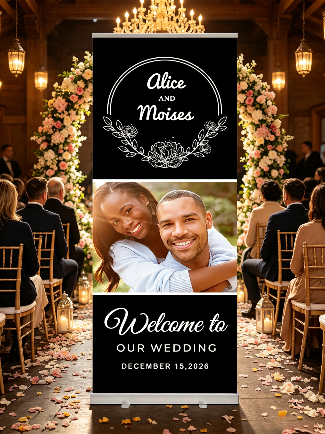 Customized wedding retractable banners - personalized photo wedding welcome signs, reception decorations and background curtains