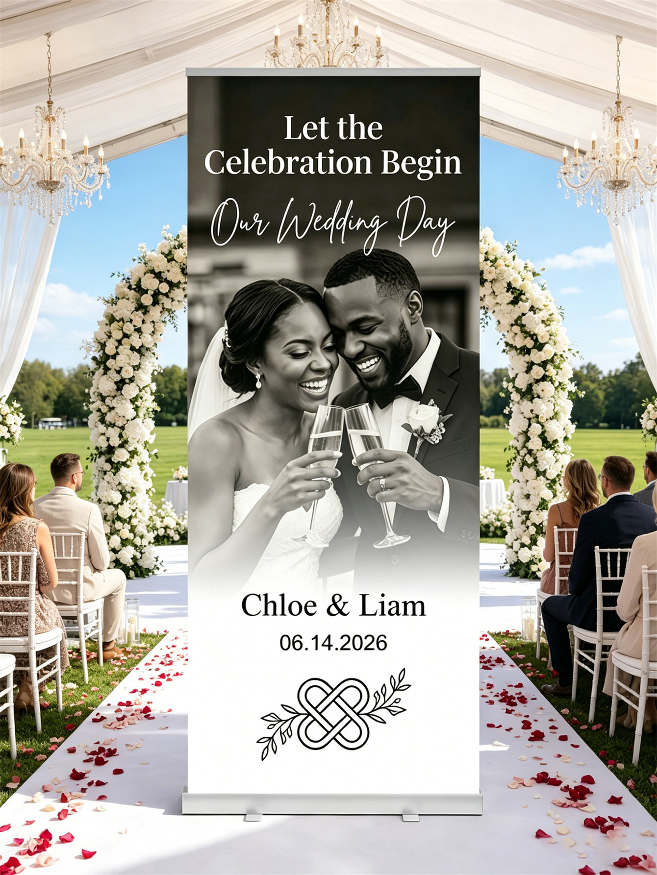 Customized wedding retractable banners - personalized photo wedding welcome signs, reception decorations and background curtains