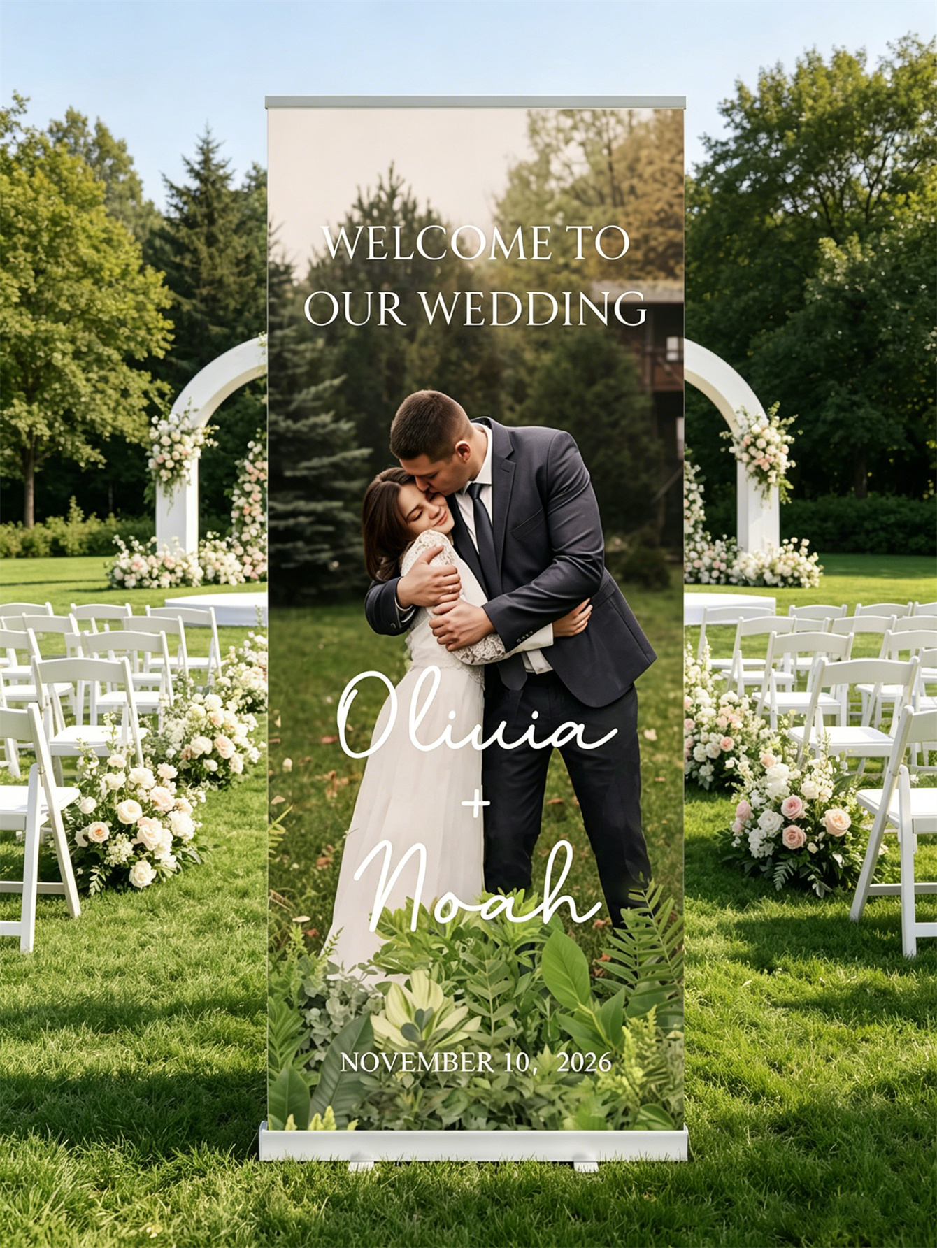 Customized wedding retractable banners - personalized photo wedding welcome signs, reception decorations and background curtains