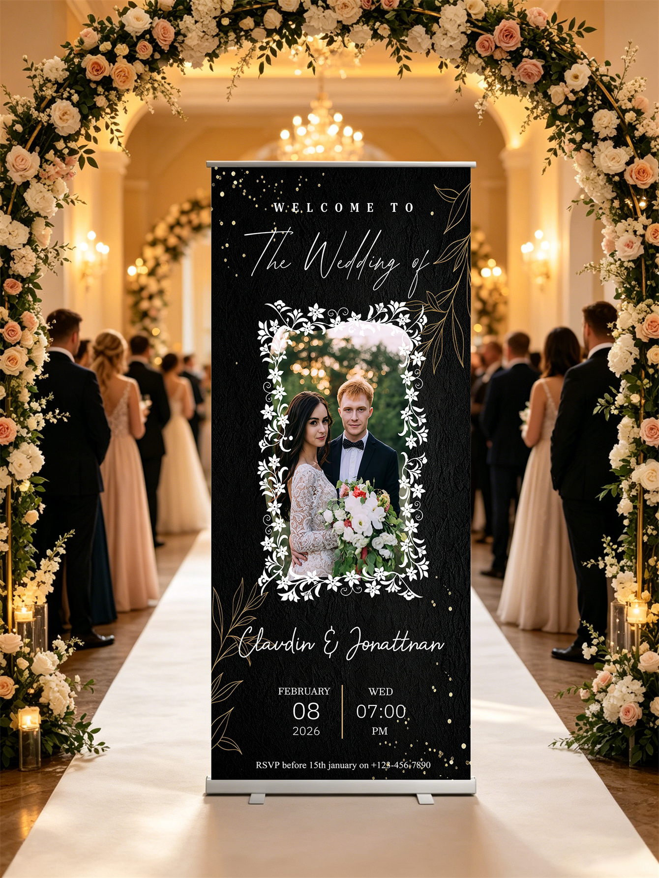 Customized wedding retractable banners - personalized photo wedding welcome signs, reception decorations and background curtains