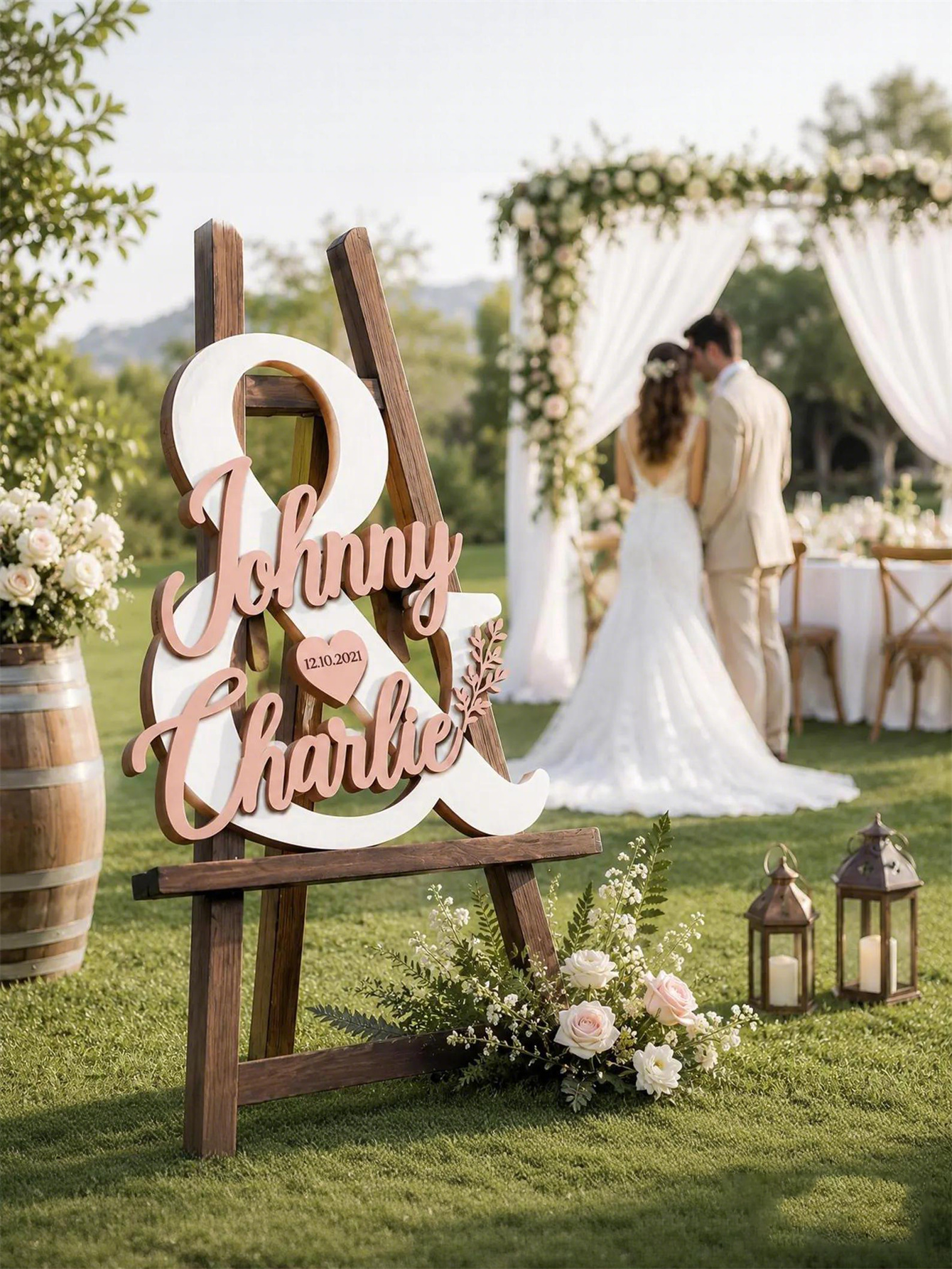 Elegant personalized wedding logos - custom layered name table decorations and date hearts, romantic independent wedding souvenirs, ceremonies and receptions