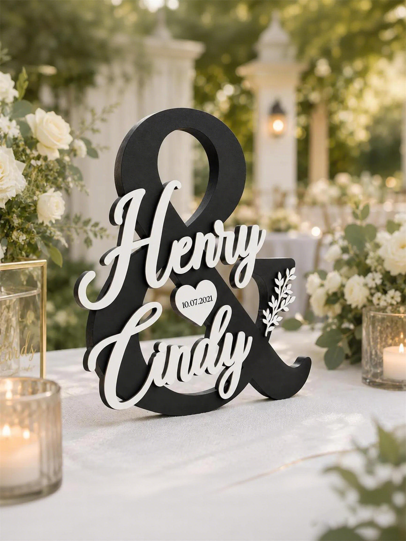 Elegant personalized wedding logos - custom layered name table decorations and date hearts, romantic independent wedding souvenirs, ceremonies and receptions