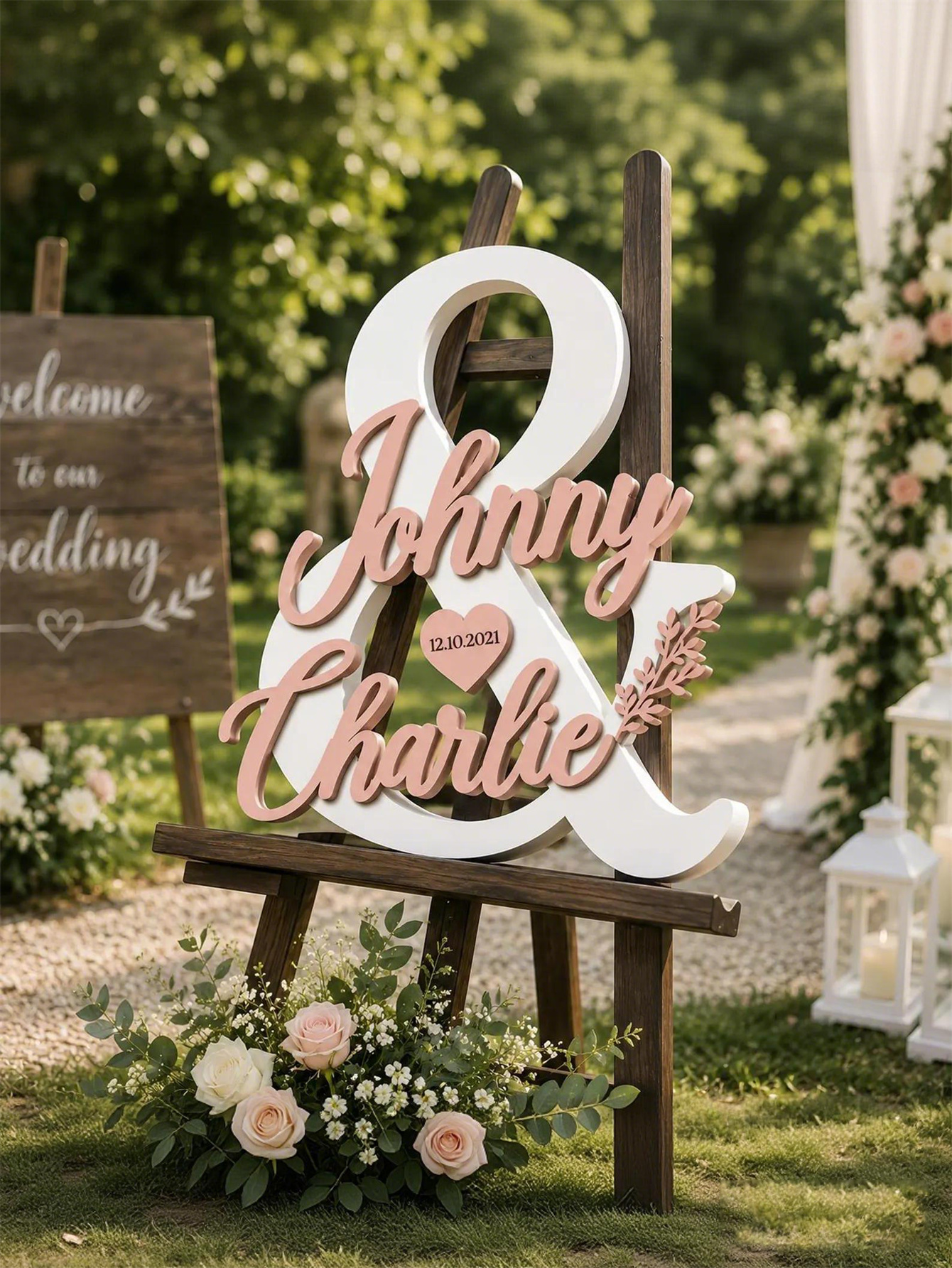 Elegant personalized wedding logos - custom layered name table decorations and date hearts, romantic independent wedding souvenirs, ceremonies and receptions