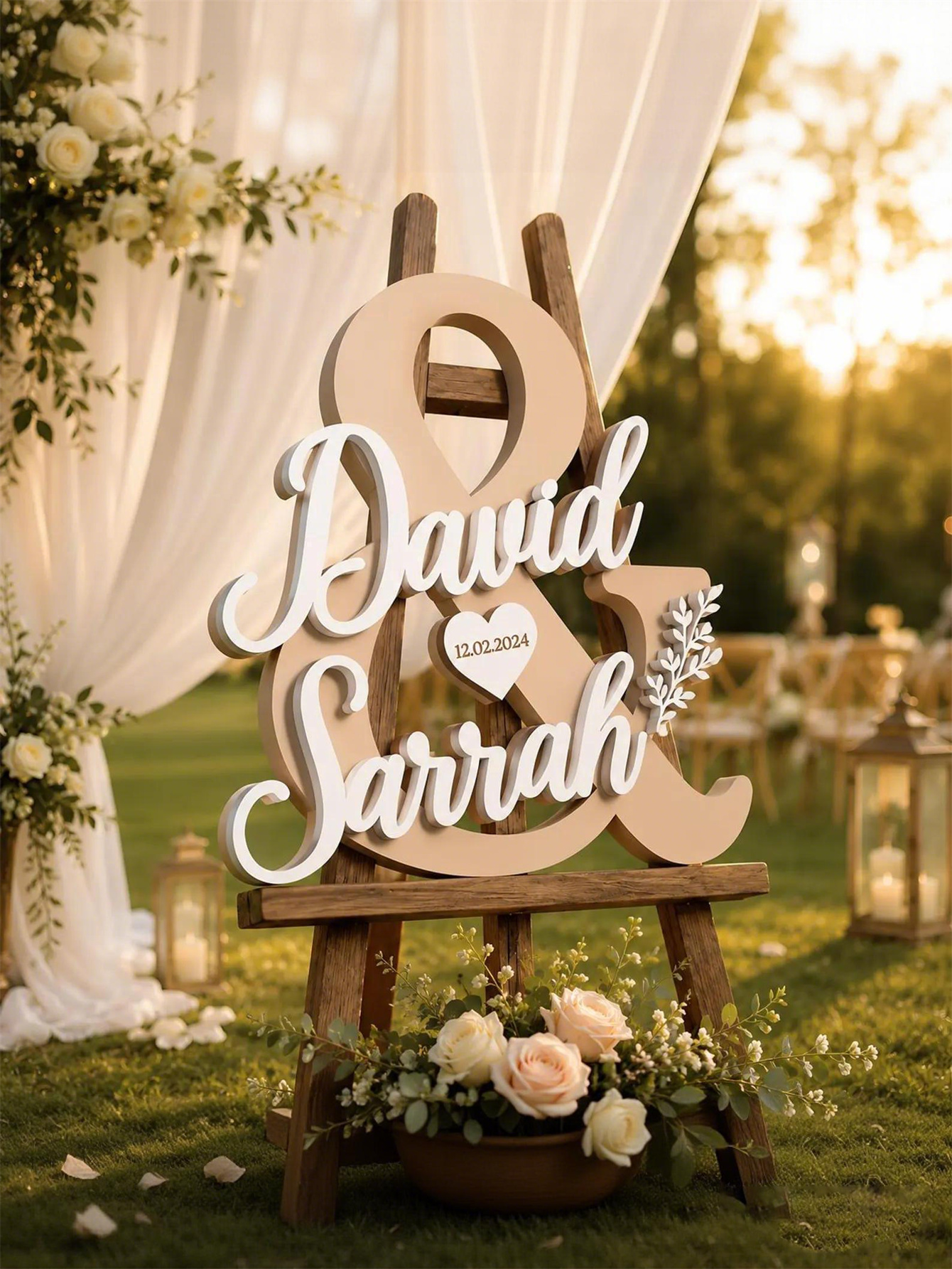 Elegant personalized wedding logos - custom layered name table decorations and date hearts, romantic independent wedding souvenirs, ceremonies and receptions