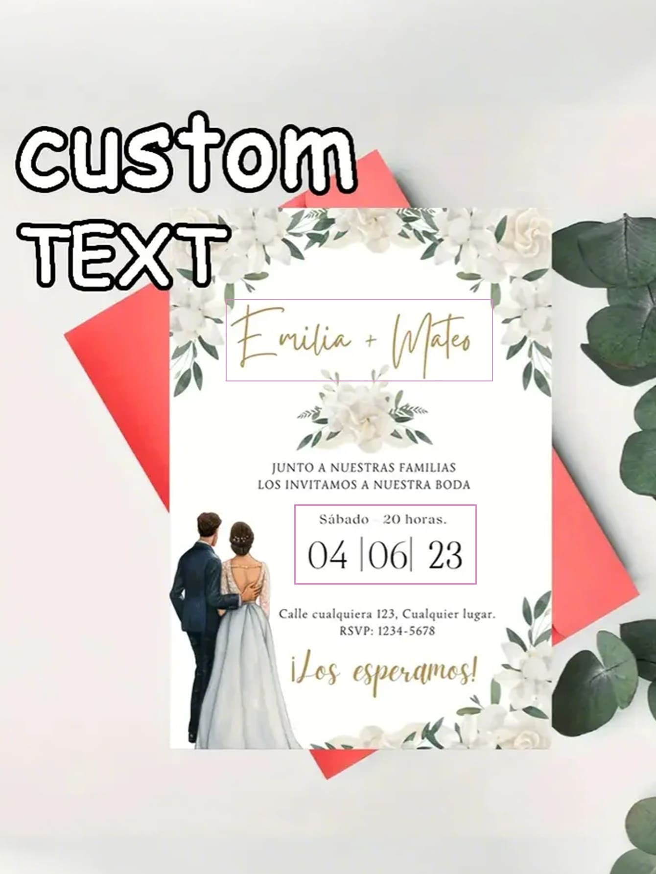 Custom White Rose Floral Wedding Invitation