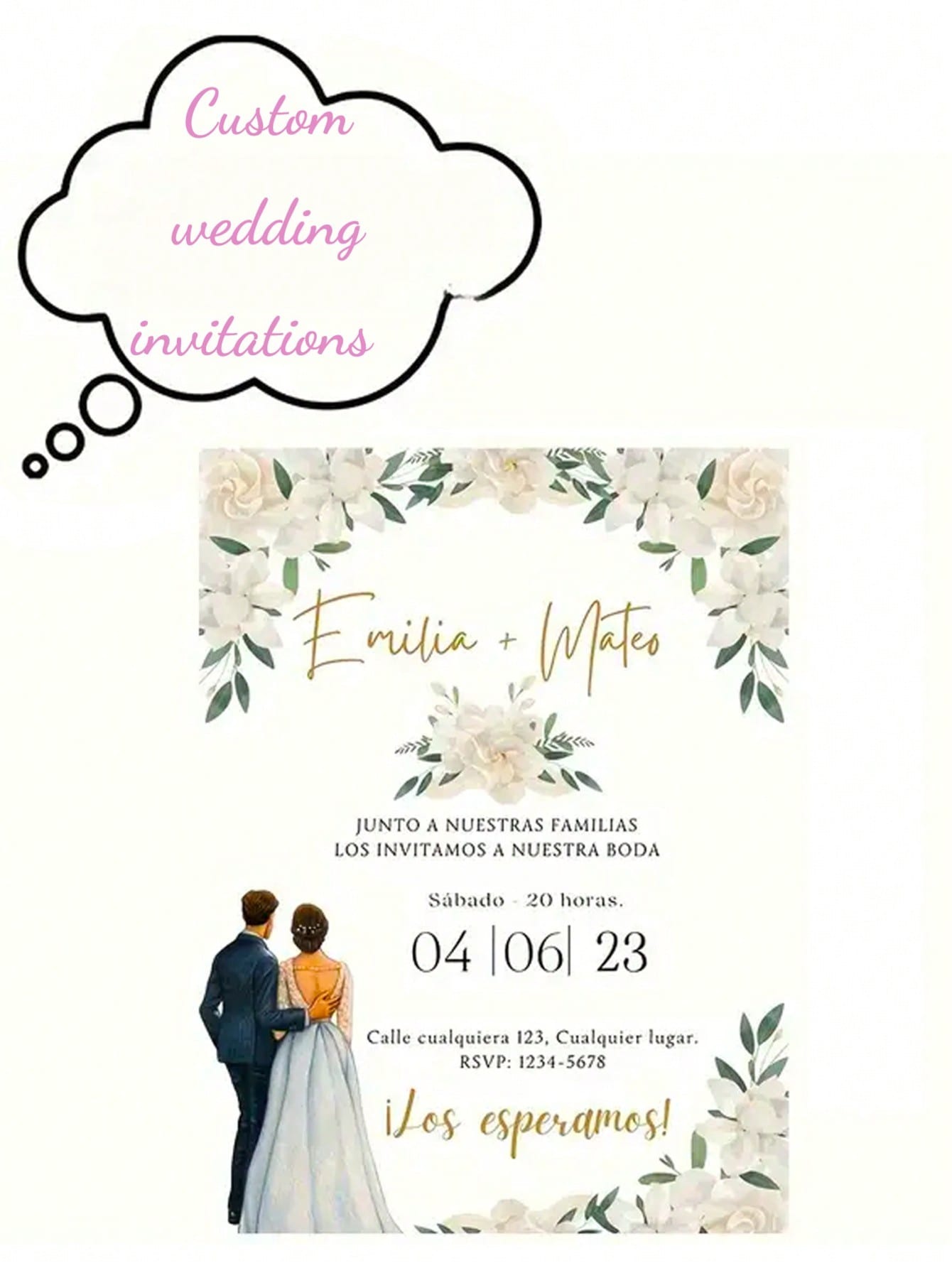 Custom White Rose Floral Wedding Invitation
