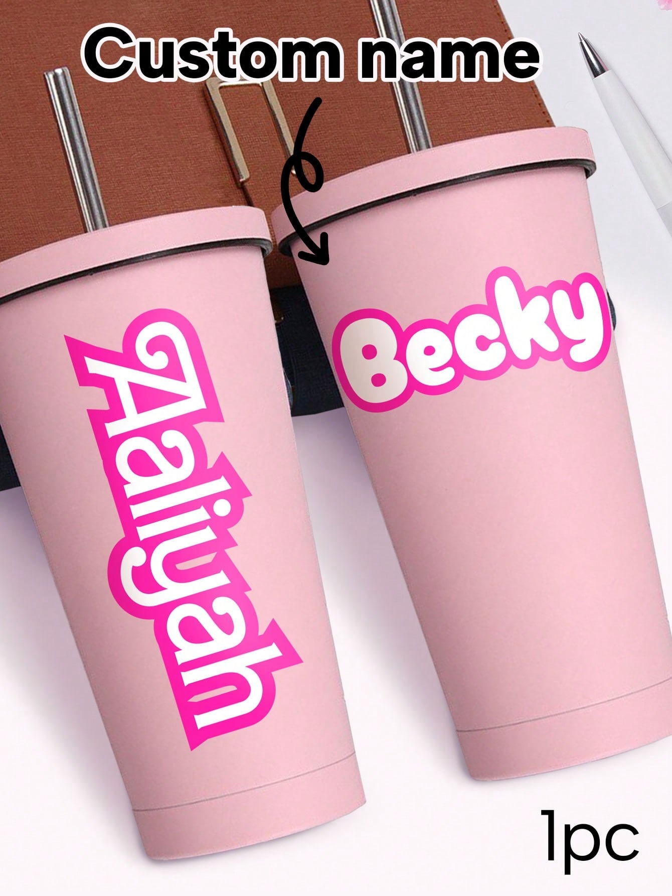DIY Name Tag Pink Thermos Cup for Girls