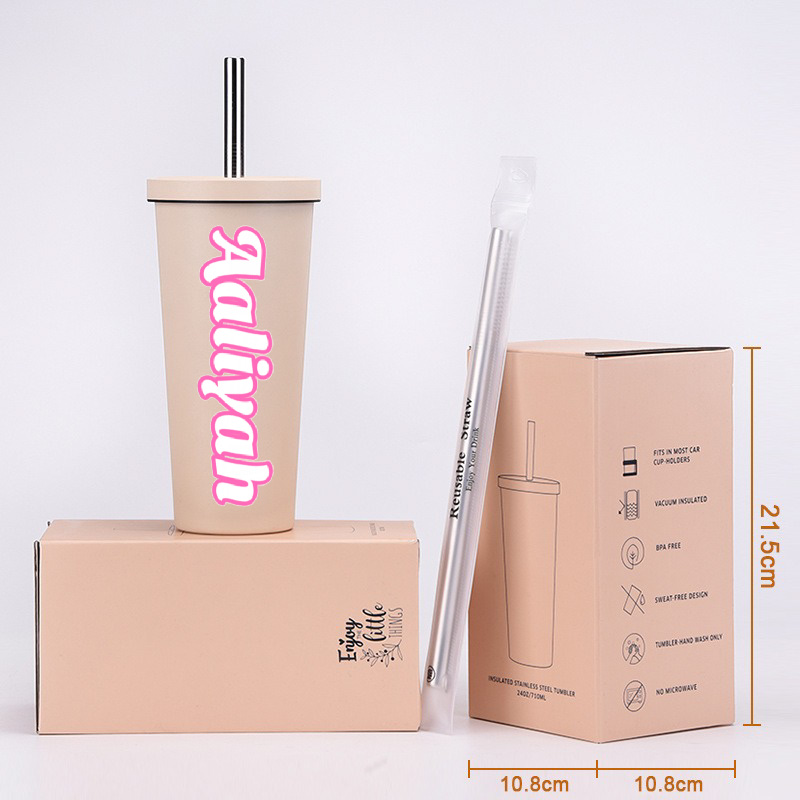 DIY Name Tag Pink Thermos Cup for Girls