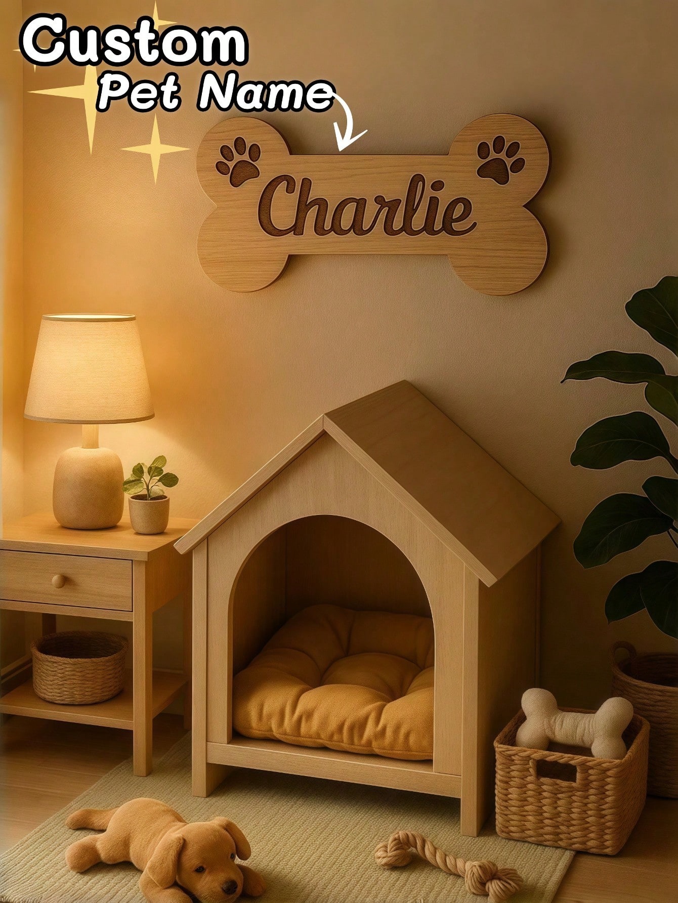 Personalized Wooden Bone Name Sign