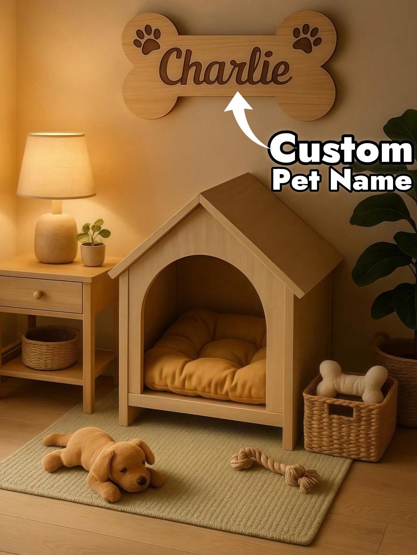 Personalized Wooden Bone Name Sign