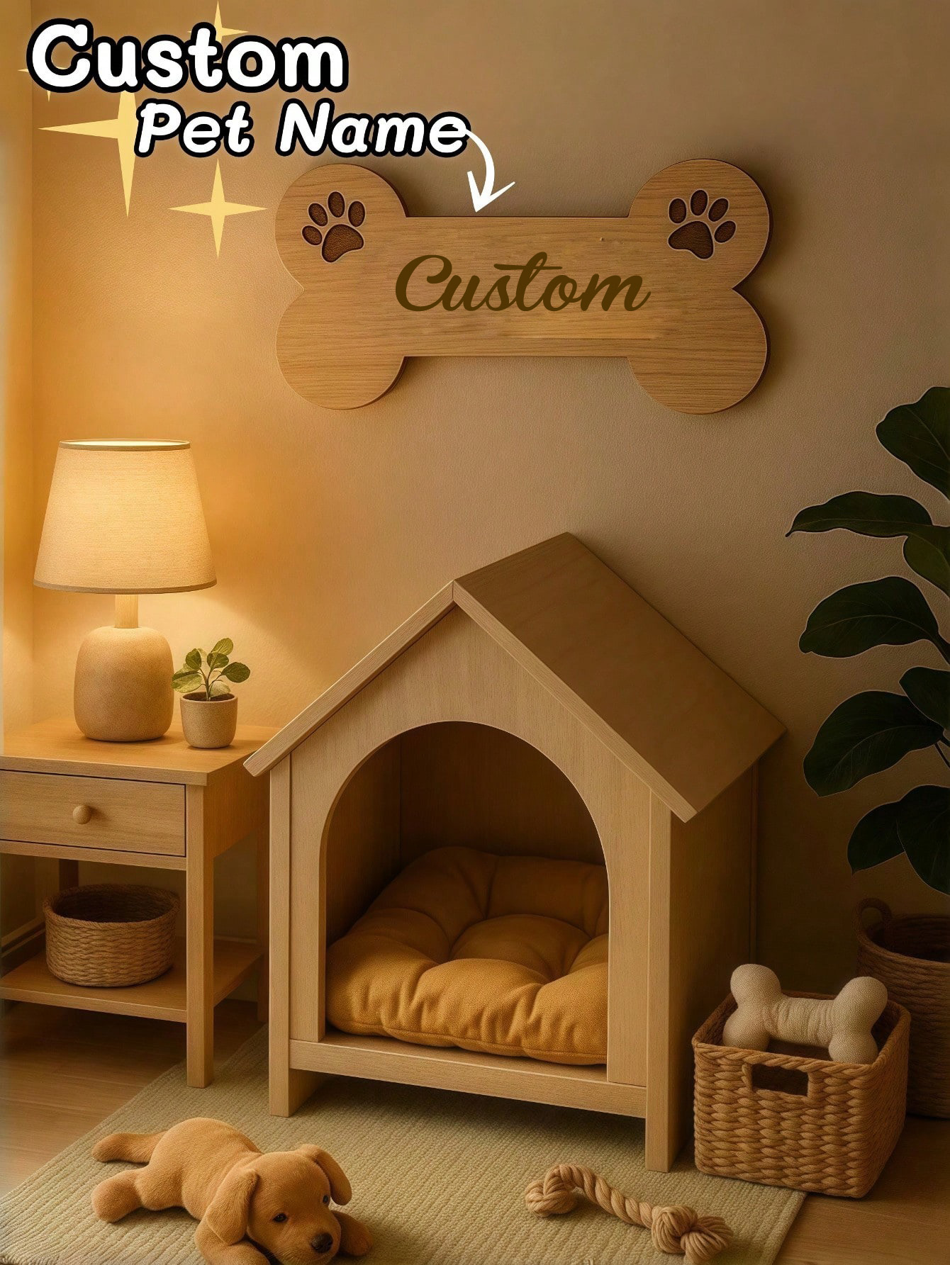 Personalized Wooden Bone Name Sign