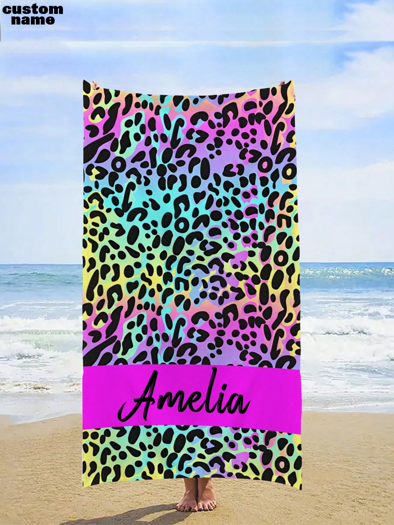 Leopard Customized Beach Towel With Text