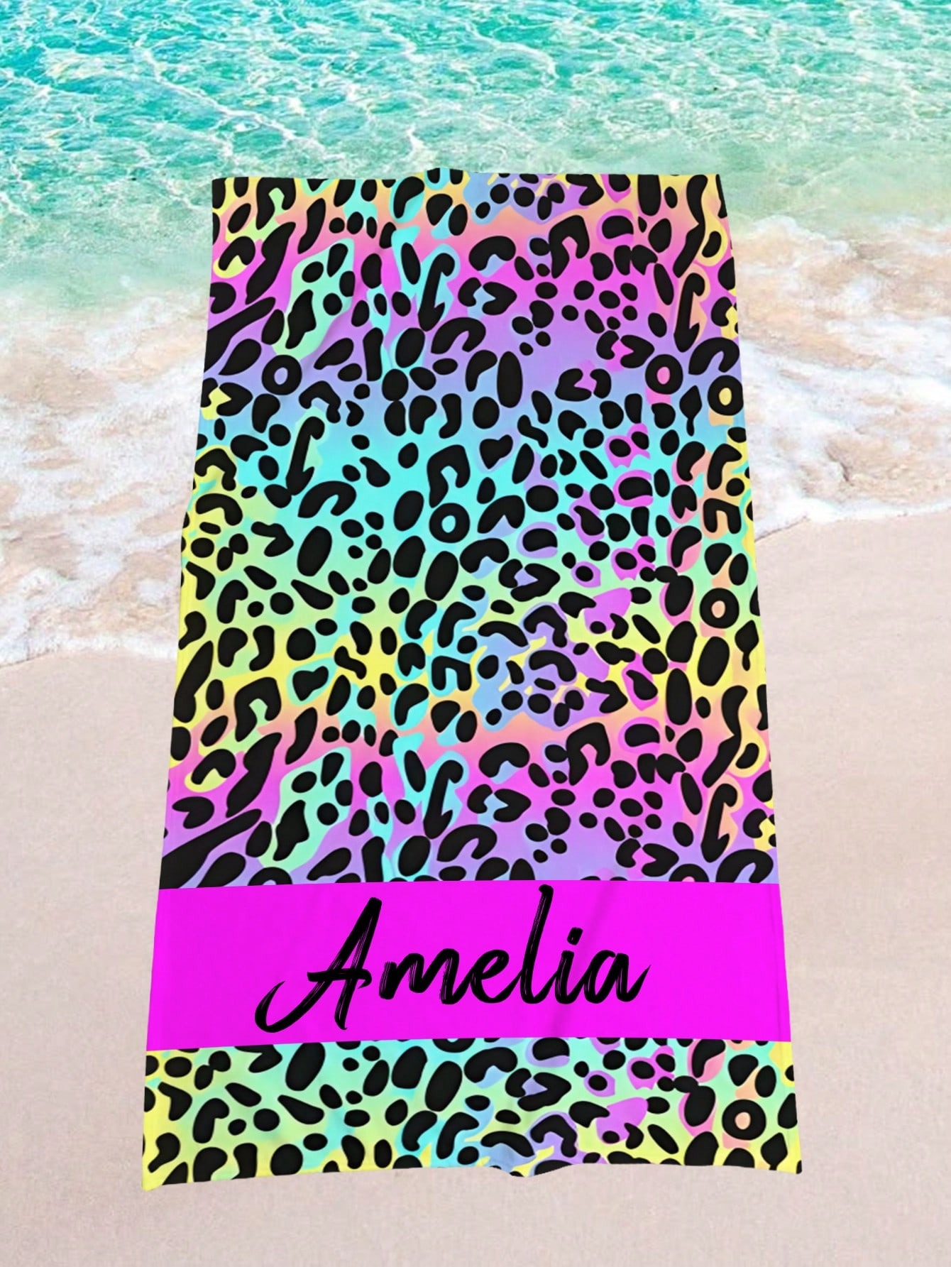 Leopard Customized Beach Towel With Text