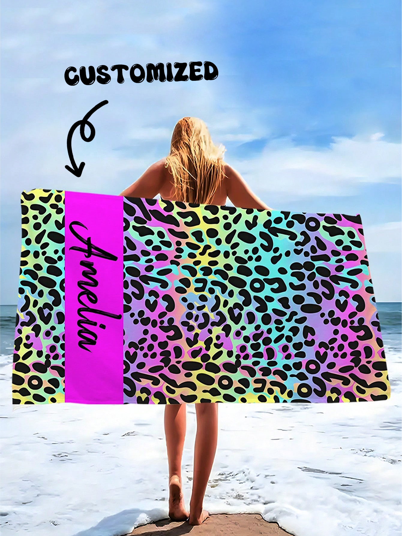 Leopard Customized Beach Towel With Text