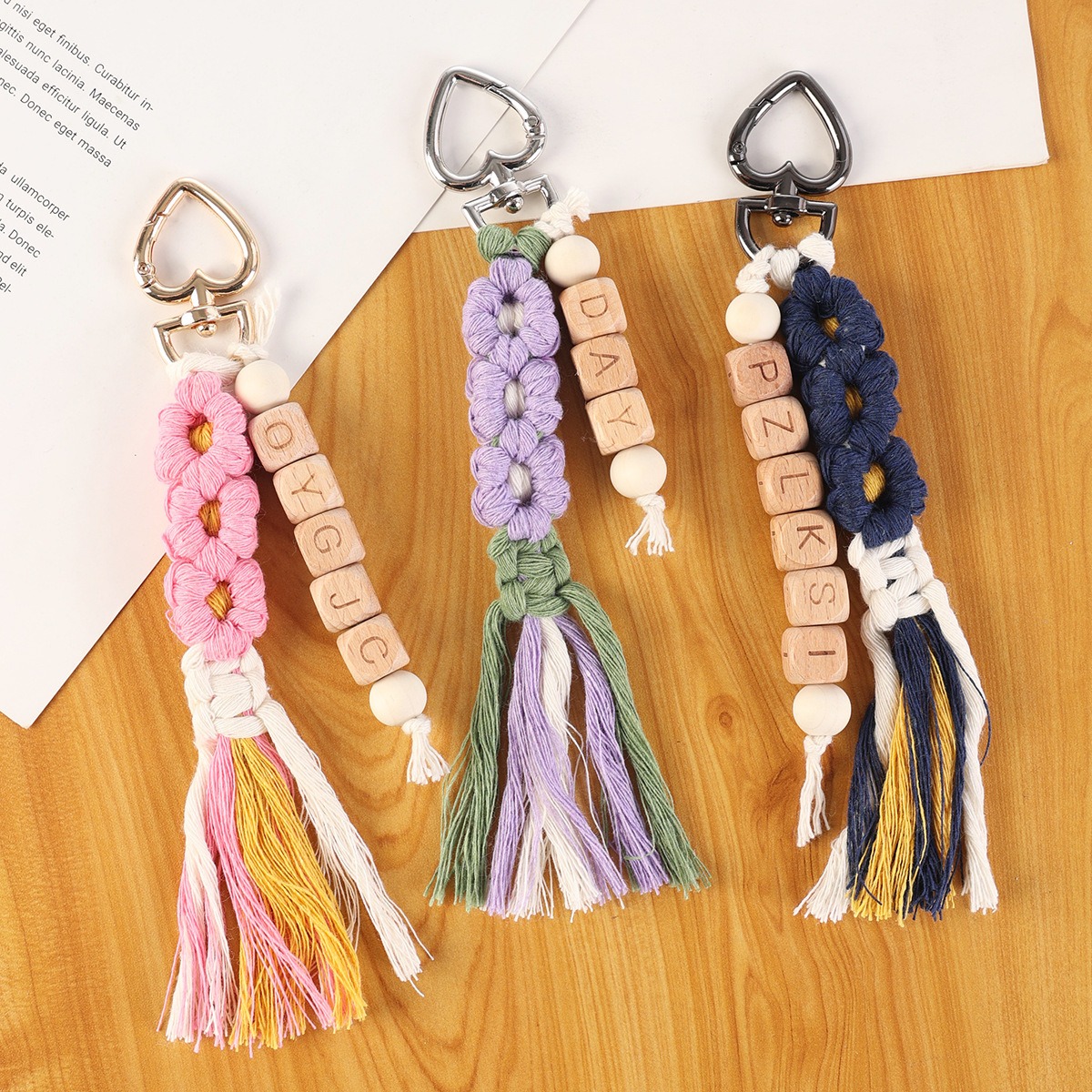Custom Letter Bead Woven Keychain