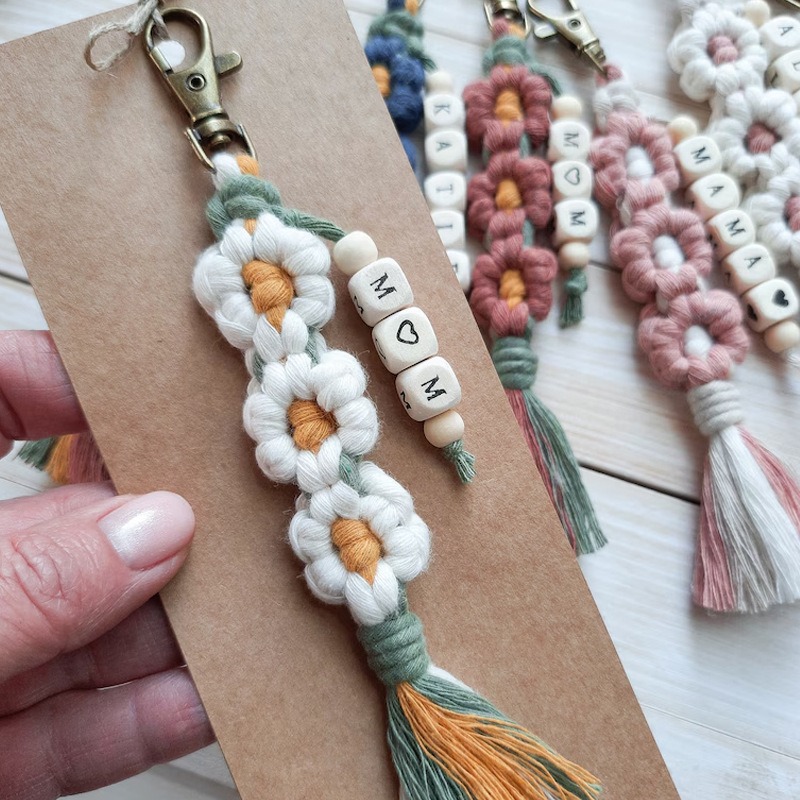 Custom Letter Bead Woven Keychain