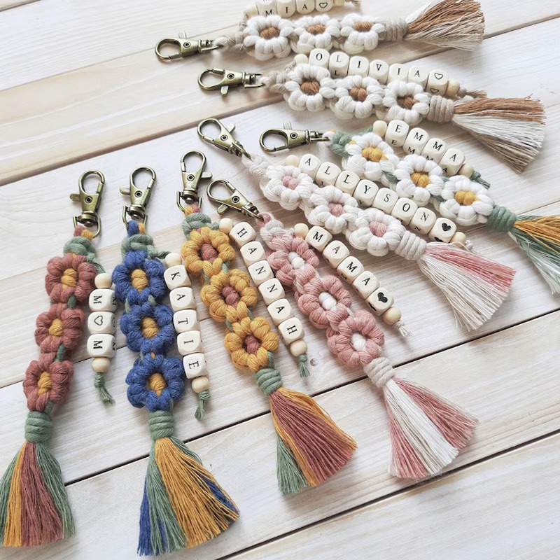 Custom Letter Bead Woven Keychain