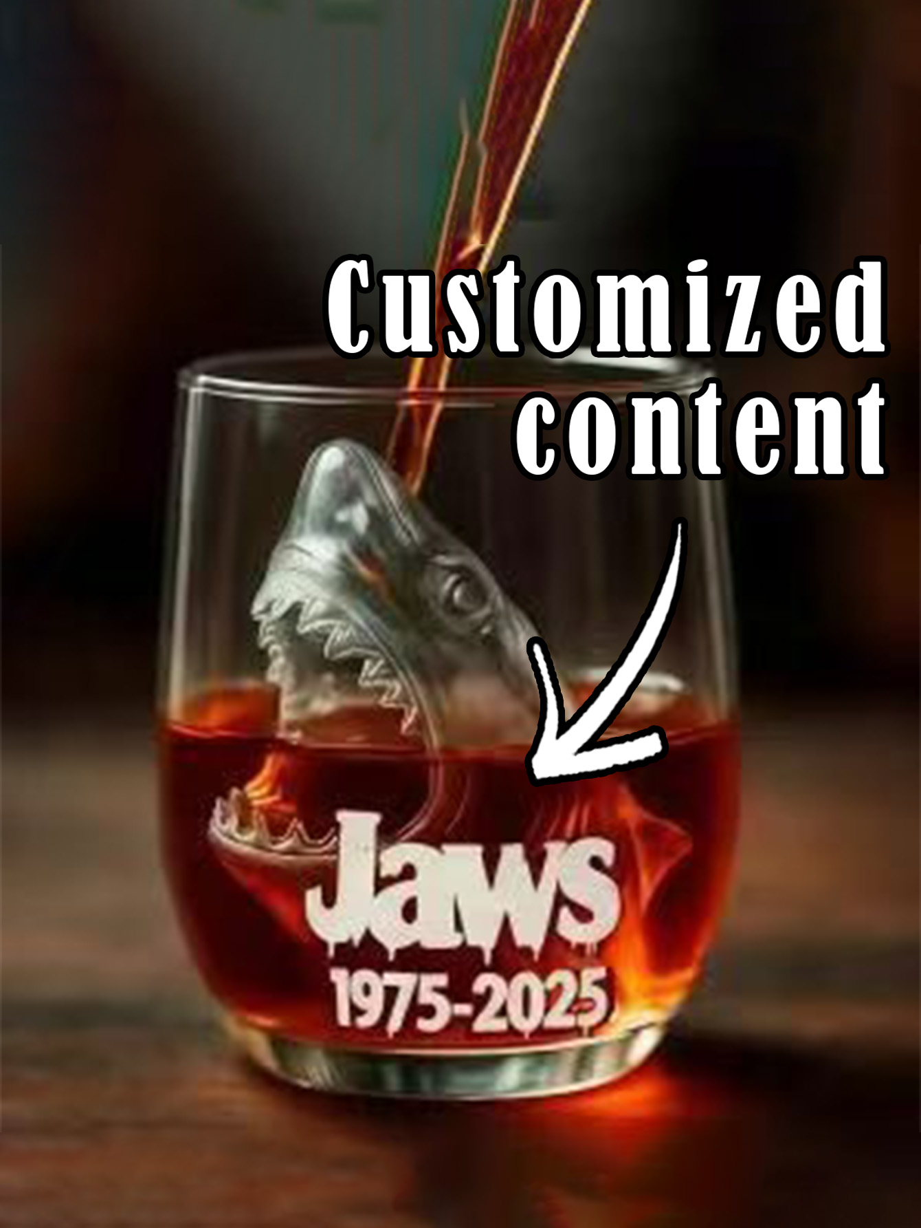 Shark Whiskey Glass with Custom Content