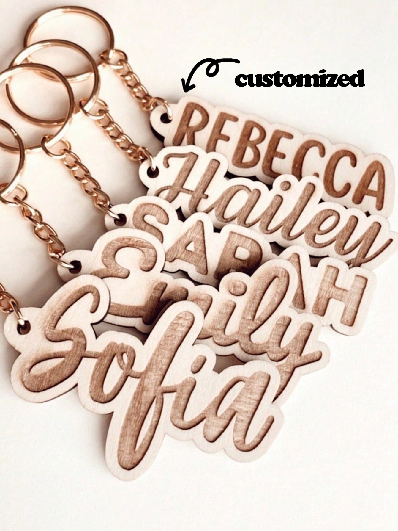 Wood Carved Keychain Name Placement