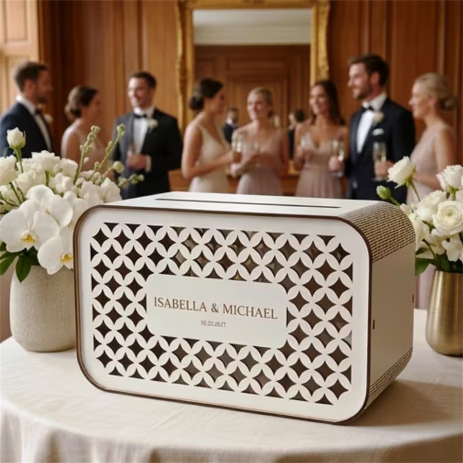 Rural-style wedding greeting card box, customizable, wooden envelope box with acrylic cover, custom wedding greeting card stand, wedding banquet decoration, money box