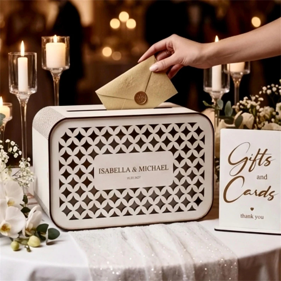 Rural-style wedding greeting card box, customizable, wooden envelope box with acrylic cover, custom wedding greeting card stand, wedding banquet decoration, money box