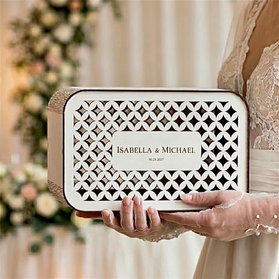 Rural-style wedding greeting card box, customizable, wooden envelope box with acrylic cover, custom wedding greeting card stand, wedding banquet decoration, money box