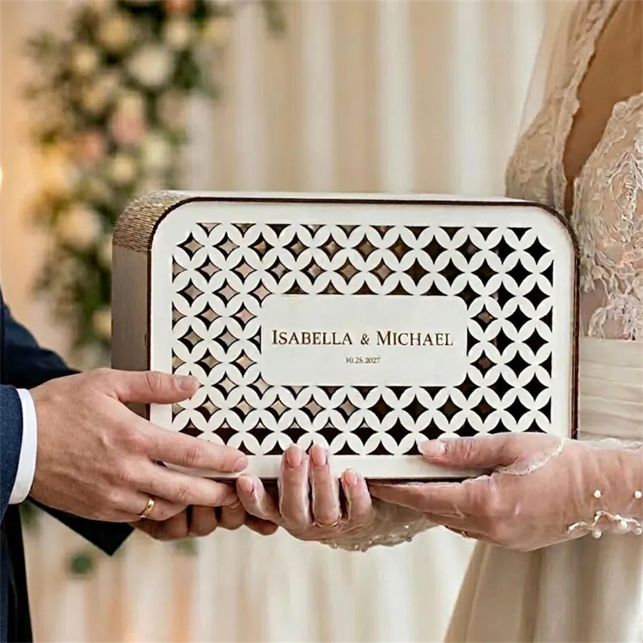 Rural-style wedding greeting card box, customizable, wooden envelope box with acrylic cover, custom wedding greeting card stand, wedding banquet decoration, money box