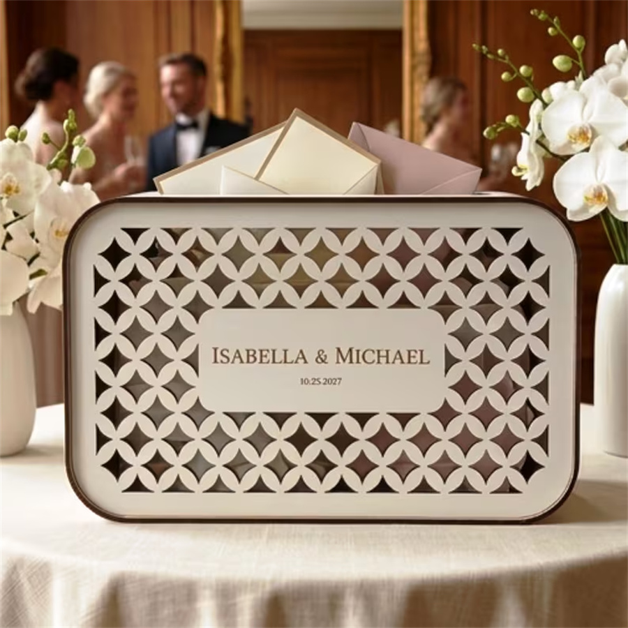 Rural-style wedding greeting card box, customizable, wooden envelope box with acrylic cover, custom wedding greeting card stand, wedding banquet decoration, money box