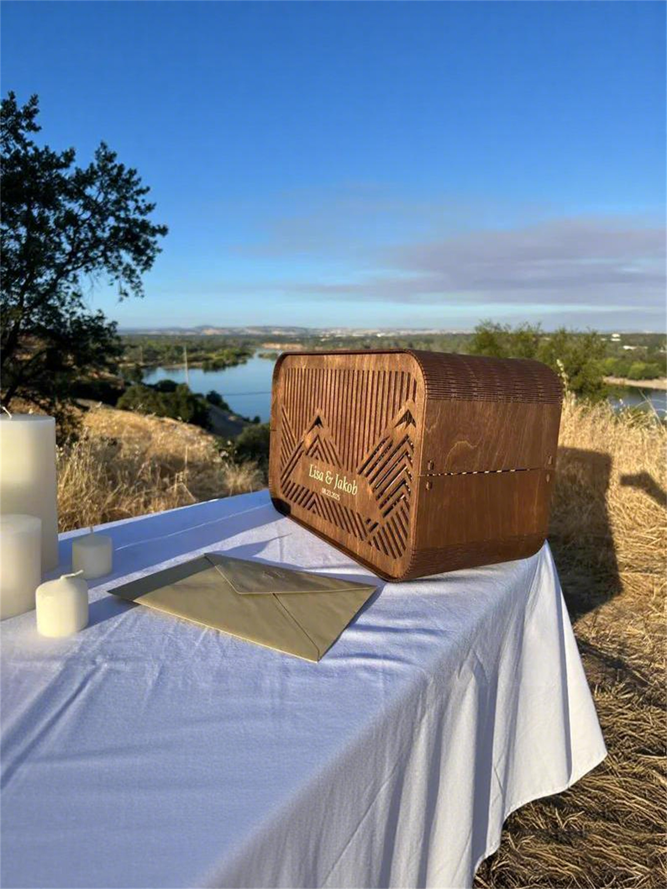 Mountain Wild Style wedding greeting card box, personalized wooden gift envelope box, can store wedding greeting cards, cash gifts and donations
