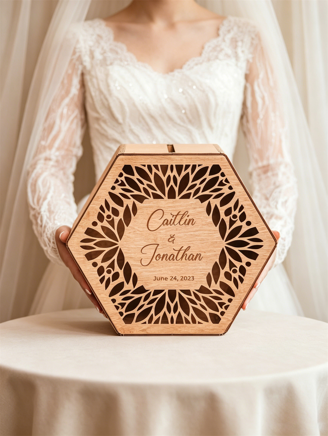 Rural-style wedding card box: Carved wooden souvenirs, personalized engagement gifts for the newlyweds