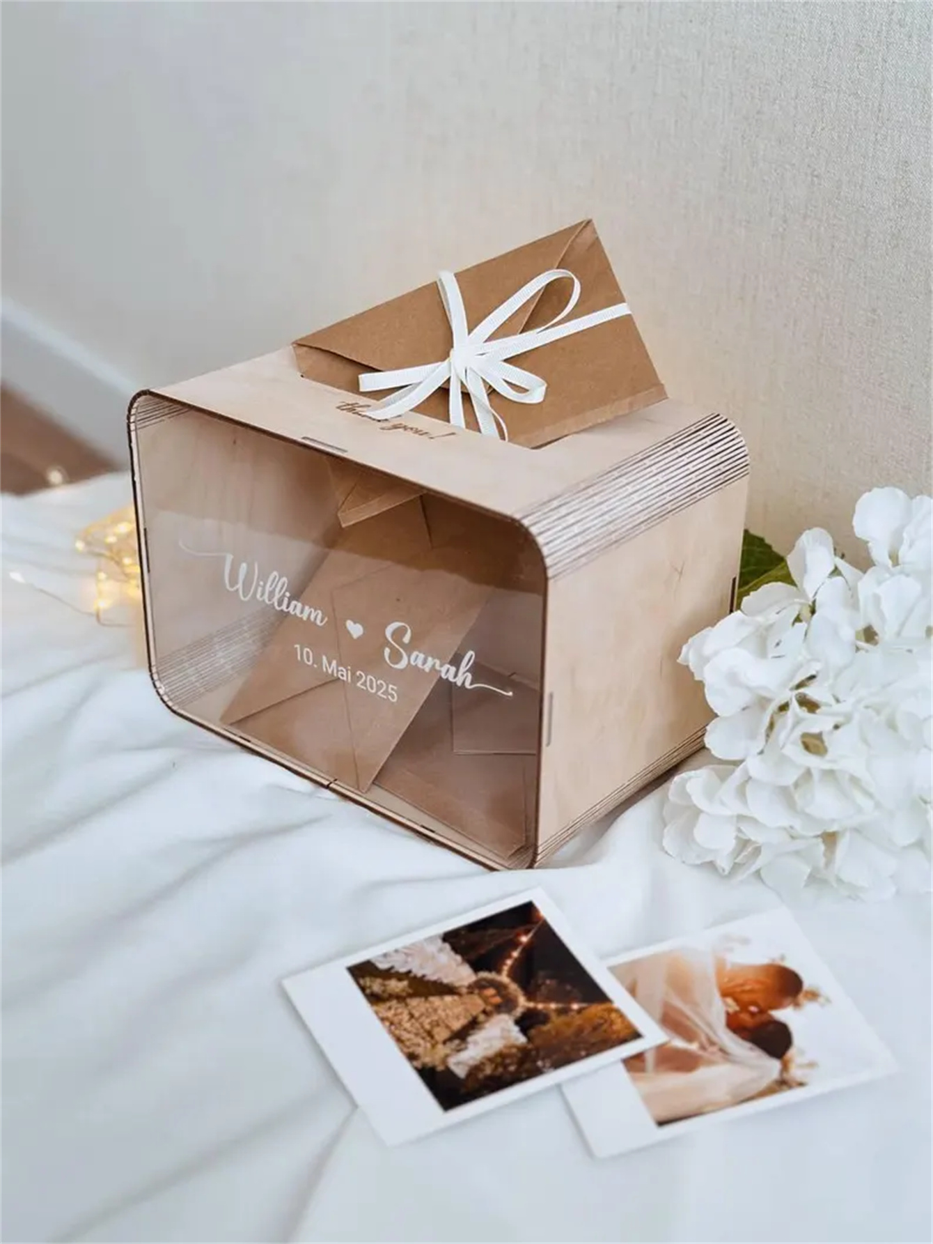 Personalized wedding greeting card box, acrylic panel, wooden envelope-style gift box, modern rural-style wishing well