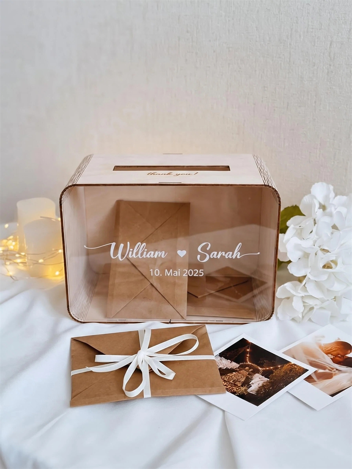 Personalized wedding greeting card box, acrylic panel, wooden envelope-style gift box, modern rural-style wishing well