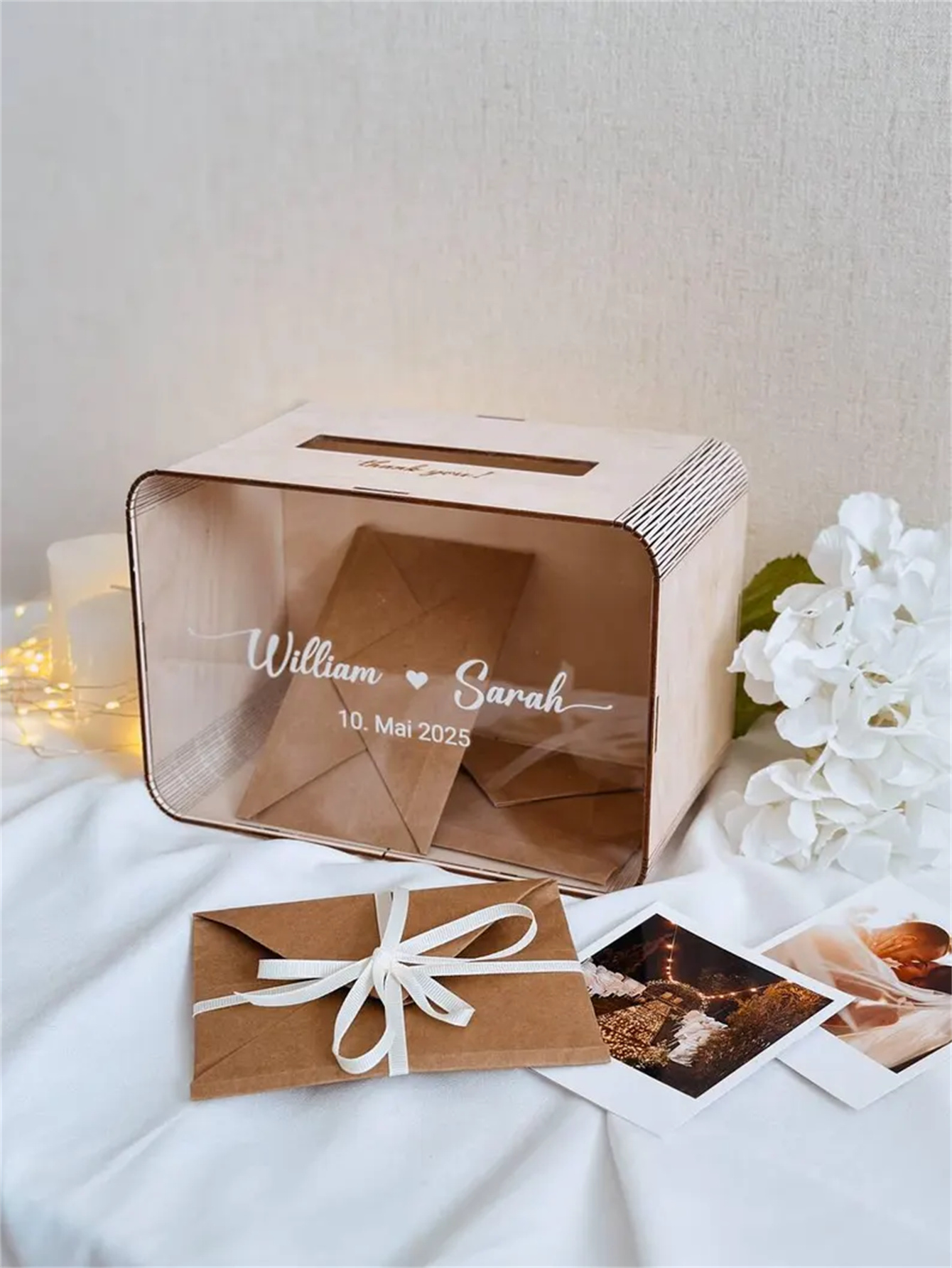 Personalized wedding greeting card box, acrylic panel, wooden envelope-style gift box, modern rural-style wishing well