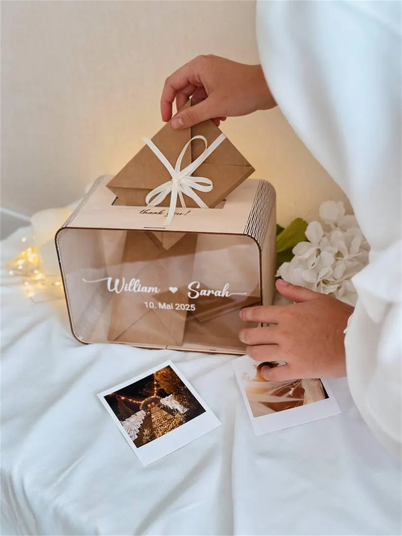 Personalized wedding greeting card box, acrylic panel, wooden envelope-style gift box, modern rural-style wishing well