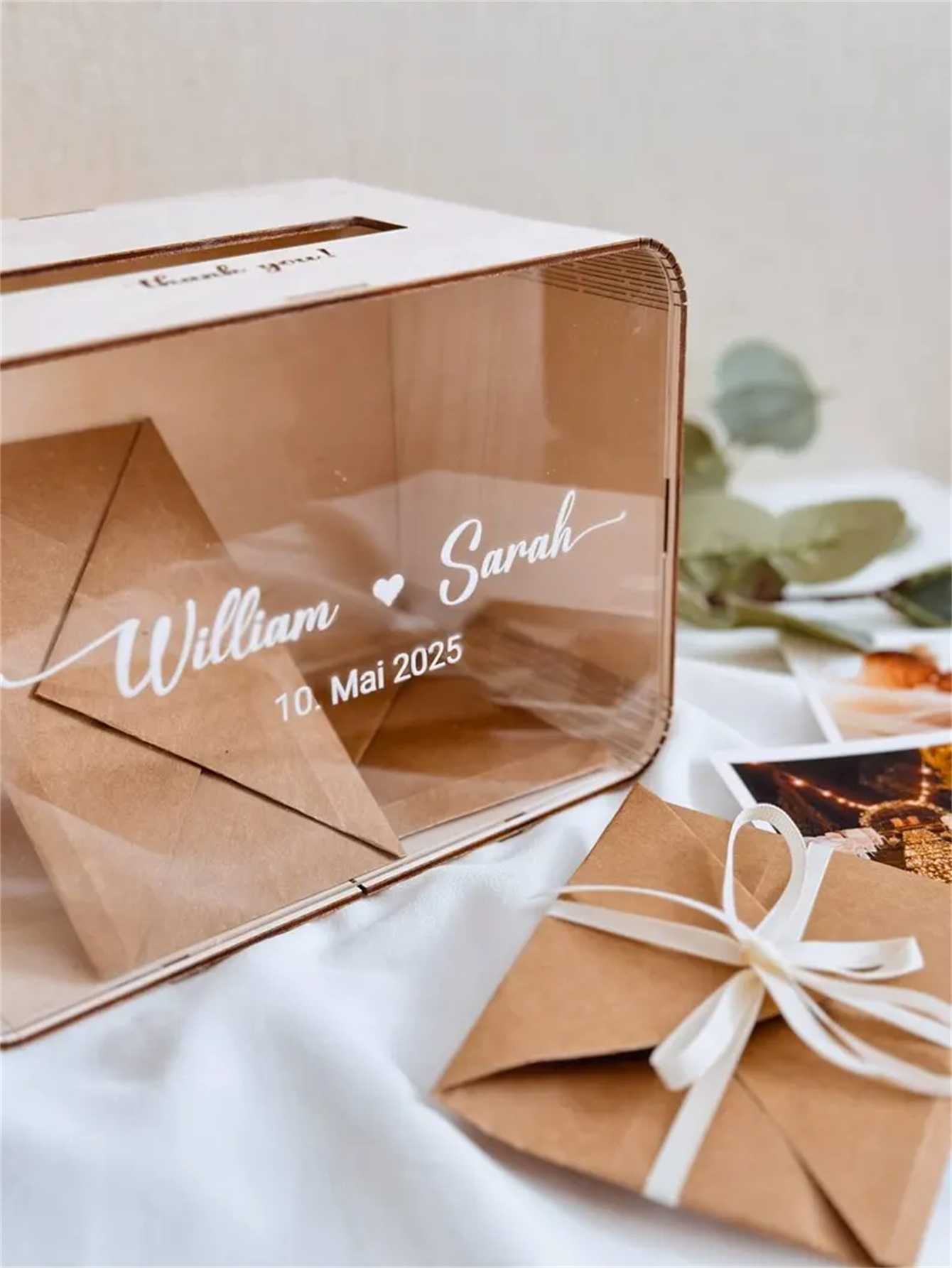 Personalized wedding greeting card box, acrylic panel, wooden envelope-style gift box, modern rural-style wishing well